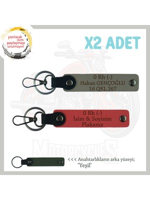 Hız Aşıkları Için Özel Isim Plaka ve 0 Rh (-) Kan Grubu Yazılı X2 Anahtarlık, Nar Çiçeği-Kül Gri-Ysl
