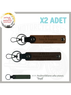 Motor Severlere, Isim Plaka ve A - Kan Grubu Yazılı Anlamlı Hediye X2 Anahtarlık, Kahve-K Kahve-Ysl