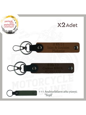 Motor Severlere, Isim Plaka ve 0 - Kan Grubu Yazılı Anlamlı Hediye X2 Anahtarlık, Kahve-K Kahve-Ysl