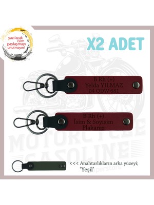 Hız Aşıkları Için Isim Plaka ve B Rh (+) Kan Grubu Kişisel, Acil Durum Deri X2 Anahtarlık, Bordo-Ysl