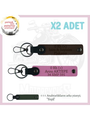 Motosiklet Aşıklarına, Isim Plaka ve 0 Rh (+) Kan Grubu Acil Durum Anahtarlığı, K Kahve-Pembe-Ysl