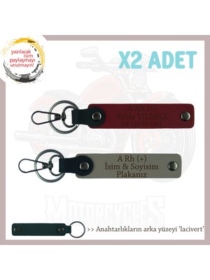 Hız Tutkunlarına, Isim Plaka ve A Rh (+) Kan Grubu X2 Anahtarlık Seti Armağanı, Kül Gri-Bordo-Laci