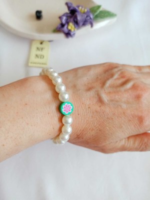 NF ND ENEFENDİ Incili ve Yeşil Fimo Boncuklu Bileklik Inci Boncuk Şans Bereket Arkadaş Sevgili Eş Çocuk Hediye