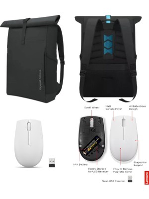 300 Kablosuz Mause Bulut Gri + Gaming GX41H70101 16 Inç Siyah Çanta Pro Set