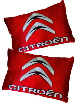 Citroen Uyumlu Dijital Baskılı Kırmızı Araç Seyahat Boyun Yastık | 2'li Set