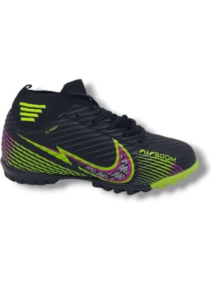 Twıngo 5585 Çocuk Siyah Sarı Bağcıklı Çorap Model Halı Saha Futbol Ayakkabısı