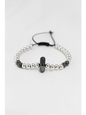 Füme Gümüş Renk Çelik Zirkon Objeli Asansörlü Bileklik