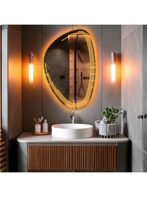 Fractura Amber Led'li Lazer Kumlamalı Lavabo & Banyo Aynası (Dokunmatik Sensörlü)