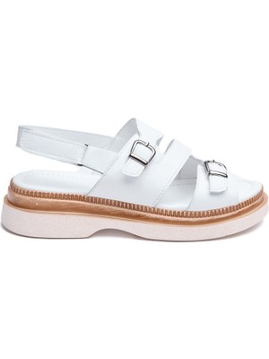 Hakiki Deri Çift Tokalı Kadın Sandalet