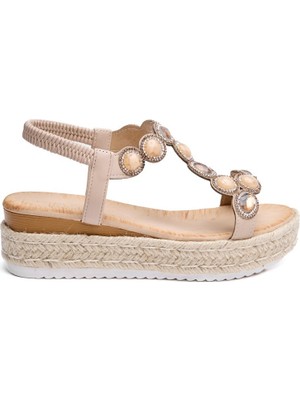 Günlük Bilekten Bantlı Lastikli Taşlı Kadın Sandalet