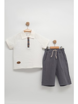 Erkek Çocuk Yazlık Tişört Kapri Takımı-Müslin Organik Kumaş, 6-10YAŞ, Cepli, Lüks