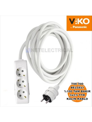 Multi-Let | Üçlü 1 Metre Topraklı Çocuk Korumalı Grup Priz - 3'lü, 1 M, (3x2.5 Ttr Tam Bakır Kalın Kablolu)