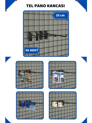 25 cm - 30 Adet Siyah Tel Pano Kancası Raf Askısı