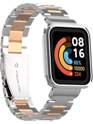 Xiaomi Mi Watch Lite Uyumlu Baklalı Paslanmaz Çelik Klipsli Kordon ve Kasa Koruyucu