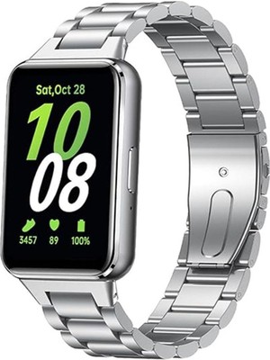 Nezih Case Samsung Galaxy Fit 3 Uyumlu 18 mm Paslanmaz Çelik Kordon Hafif ve Dayanıklı Metal Baklalı Tasarım