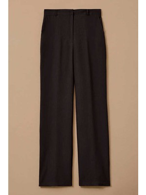 Kadın Bol Paça Keten Pantolon - Siyah