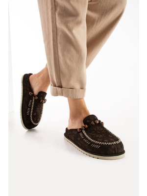 Walviss Rustica Kadin Hakiki Deri Bagciksiz Kahverengi Terlik