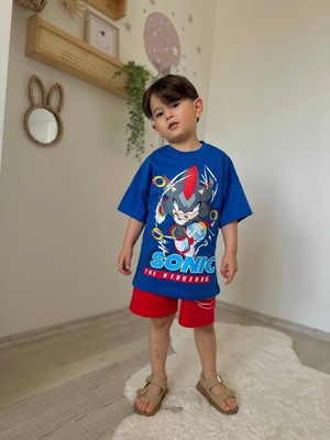 Erkek Çocuk Sonic Baskılı Şortlu Takım