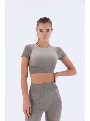 Maraton SlimFit Kadın Bisiklet Yaka  BEJ Crop Top