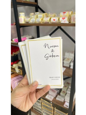 Nikah Hatırası Kartı 9,5X15 cm 49 Adet Söz, Kına, Nişan, Düğün  - Arletikettasarım