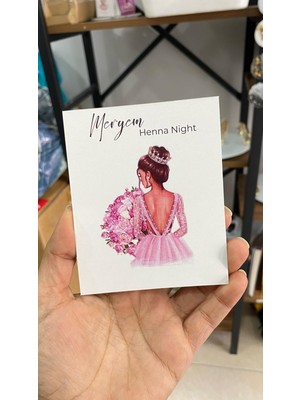 Henna Night Pembe Elbiseli Gelinlikli Kart 8X12 cm 63 Adet - Butiksosyetik
