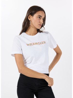 Wrangler Bisiklet Yaka Ekru Kadın T-Shirt W2510176102-REGULAR Fit Big Logo T-