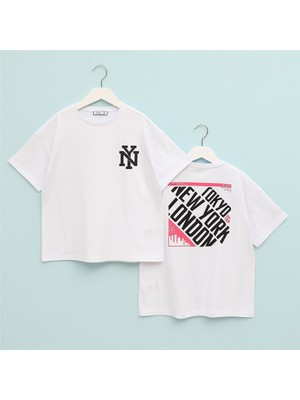 Kız Çocuk Kısa Kol Yazlık Tişört  - (8 Yaş-13 Yaş) - FN240314 - Beyaz