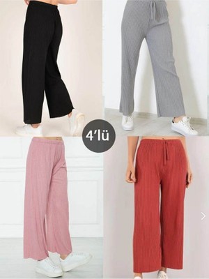 4'lü Likralı Bol Paça Rahat Kadın Pijama Altı Tek Alt Pijama Altı 2027-1