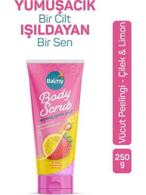 Balmy Çilek ve Limon Aromalı, Besleyici, Arındırıcı, Nemlendirici Vücut Peelingi 250 G