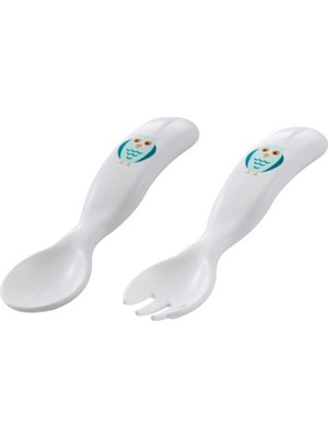 Mamajoo Ergonomik Beslenme Kaşık Çatal Seti Beyaz & Baykuş, 6 Ay+ İkili
