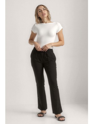 Paçası Düğmeli Krinkıl Kumaş Pantolon