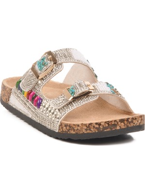 Beyaz Taşlı Çocuk Terlik 25Y106-6  F