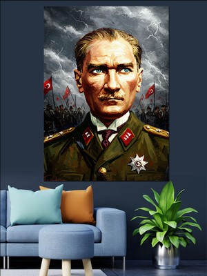 Tablomega Mustafa Kemal Atatürk Portre Dekoratif Kanvas - Mdf Ahşap Tablo