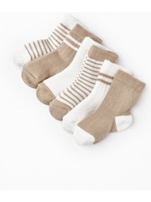 Unisex Bebek Pamuklu  Çizgili 5'li Çorap Seti - Yumuşak Konfor