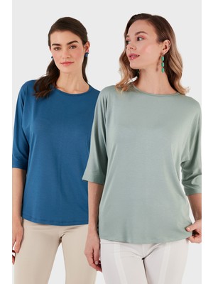 Lela Standart Fit Bisiklet Yaka Truvakar Kol 2'li Paket Bluz Bayan Bluz 5861416YS2