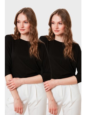 Lela Standart Fit Bisiklet Yaka Truvakar Kol 2'li Paket Bluz Bayan Bluz 5861416YS2
