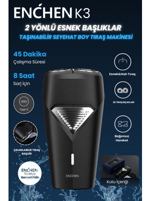 Enchen K3 Siyah Taşınabilir Seyahat Boy Mini Şarjlı Tıraş Makinesi