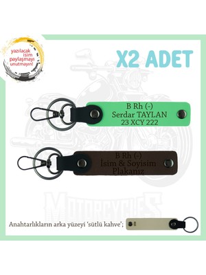 Hız Severlere Isim Plaka ve B Rh (-) Kan Grubu Yazılı Motorcu X2 Anahtarlık, K Kahve-F Yeşil-Sk
