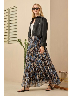 Katlı Tül Etek Brush Desen