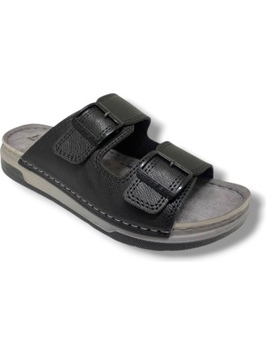 Enova M253-0202-25 Deri Anatomik Soft Çift Bant Erkek Terlik