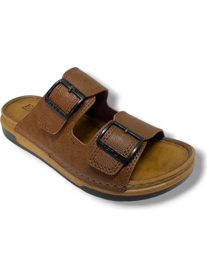 Enova M253-0202-25 Deri Anatomik Soft Çift Bant Erkek Terlik