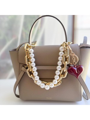 Zincir Inci Kalp Çanta Aksesuarı