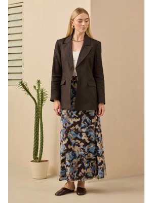 Keten Belden Oturtmalı Ceket Acı Kahve