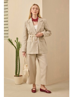 Keten Belden Oturtmalı Ceket Sedef