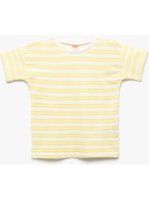 Koton Pamuklu Kısa Kollu Bisiklet Yaka Çizgili Tişört