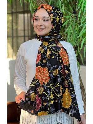 Lavinia Desenli Ipek Şal 07892 Siyah - Gold