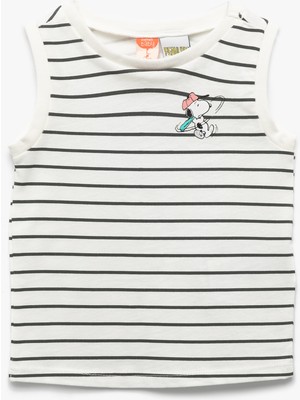 Koton Pamuklu Bisiklet Yaka Kolsuz Lisanslı Snoopy Baskılı Çizgili Atlet