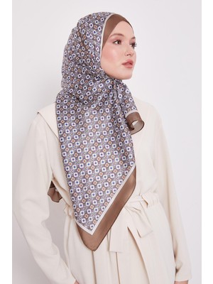 Haki Kare Desen Hint Ipeği Şal