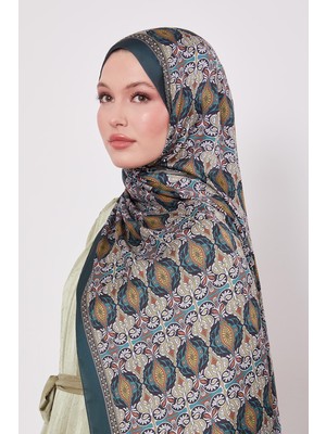 Lêvi D'or Koyu Yeşil Yansıma Desen Hint İpeği Şal