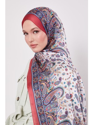 Kırmızı Karma Çiçek Hint Ipeği Şal